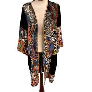 Anis. A Boho Velvet Burnout Silk Blend Long Flowy Sleeve Kimono Size Large Boho